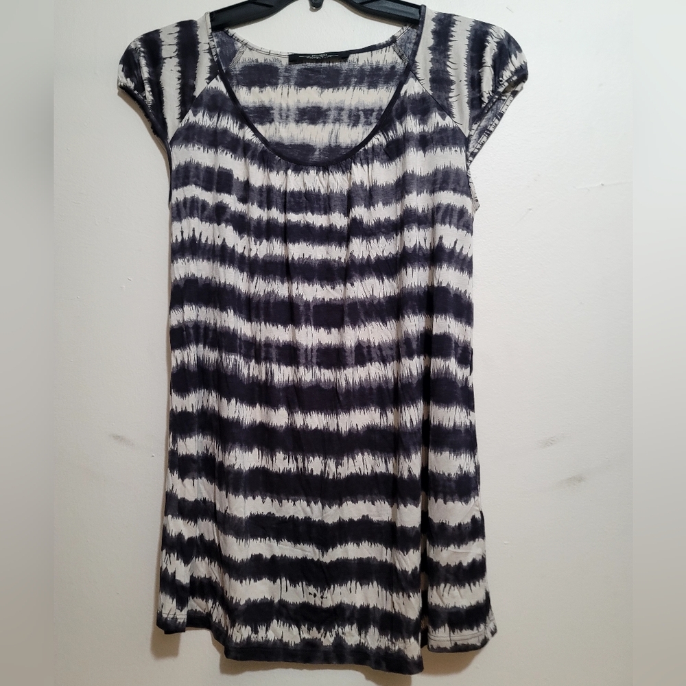 Max Mara Weekend Black Gray Tie Dye Jersey Top Stretch Cap Sleeve Size Medium